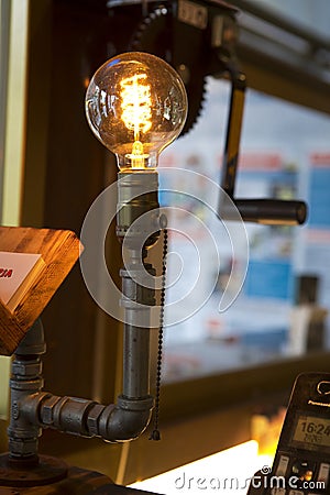 Cash register, lighting, retro, industrial style, tungsten bulb, Stock Photo