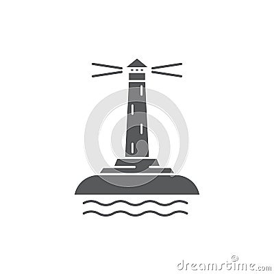 Lighting lighthouse and ocean water vector icon symbol isolated on white background Vector Illustration