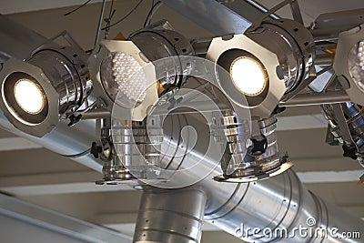 Lighting system. Spotlights and ceiling lights. Stock Photo