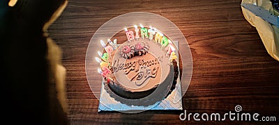 Lightining Birthday cake with candles Stock Photo