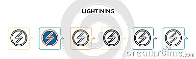 Lightining vector icon in 6 different modern styles. Black, two colored lightining icons designed in filled, outline, line and Vector Illustration