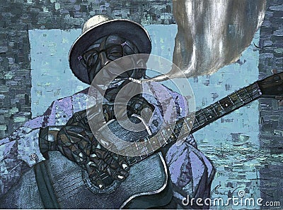 Lightnin` Hopkins,oil painting, artist Roman Nogin, series `Sounds of Jazz.` Editorial Stock Photo