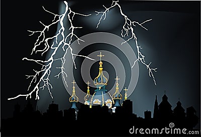 Lightning above church illustration Vector Illustration