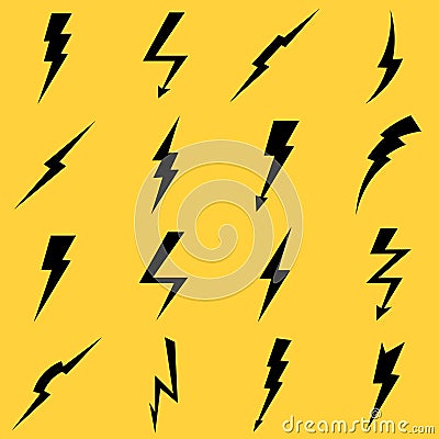 Lightning black vector icons set Vector Illustration