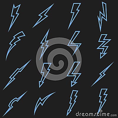 Lightning black vector linear outline icons set Vector Illustration