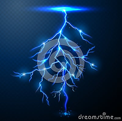 Lightning of blue on black background with transparency for design Vector Illustration