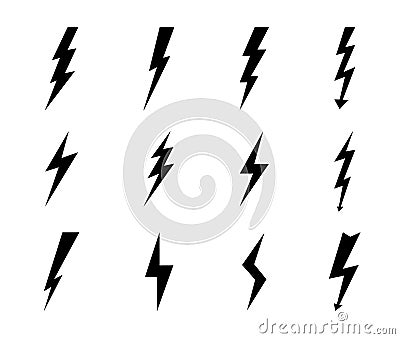 Lightning bolt icon. Electric power arrow, thunderbolt strike. Black voltage sign. Danger concept. Thunder flash, impact Vector Illustration