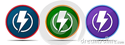 Lightning bolt icon silky smart flat round buton set illustration Vector Illustration
