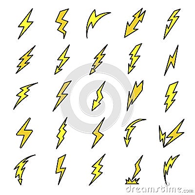 Lightning bolt icons vector flat Vector Illustration