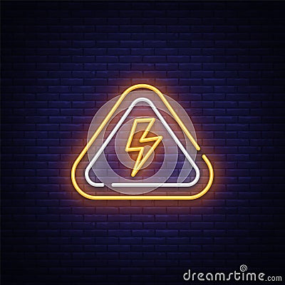 Lightning bolt neon sign vector design template. High-voltage neon symbol, light banner design element colorful modern Vector Illustration