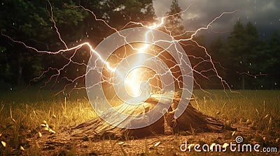 A lightning bolt striking the ground, illustrating the powerful and natural electromagnetic discharge Stock Photo