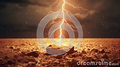 A lightning bolt striking the ground, illustrating the powerful and natural electromagnetic discharge Stock Photo