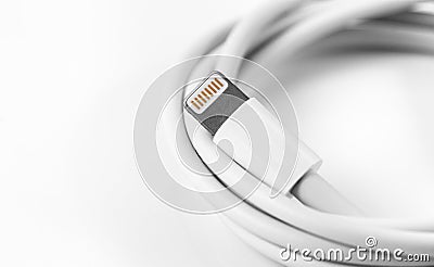 Lightning cabel on a white background macro Editorial Stock Photo