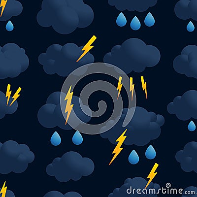 Lightning cloud rain seamless pattern vector. Thunder dark cloud pattern seamless in simple style vector illustration Vector Illustration