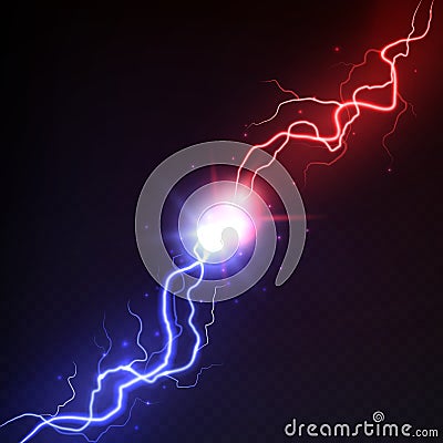 Lightning collision. Vs blast challenge, versus mma battle with red and blue electric lightning vector abstract concept Vector Illustration