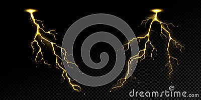 Lightning effect, thunderstorm, gold storm strikes Vector Illustration