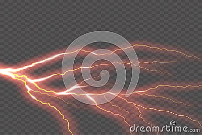 Lightning electric thunder storm light flash. Vector realistic lightning rain weather thunderbolt on checkered Vector Illustration