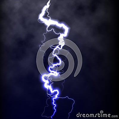 Lightning flash light thunder spark on black background with clouds. Vector spark lightning or electricity blast storm Vector Illustration