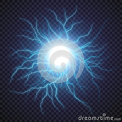 Lightning flash light thunder spark on transparent background. Vector Illustration