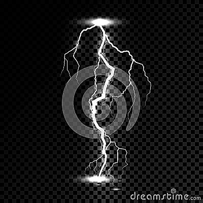 Lightning flash light thunder spark. Vector bolt lightning or electricity blast storm or thunderbolt on transparent background Vector Illustration