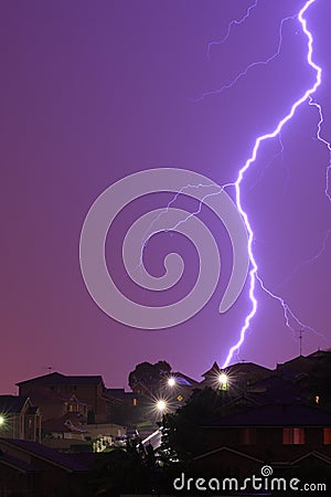 Lightning bolt by purple night sky Stock Photo