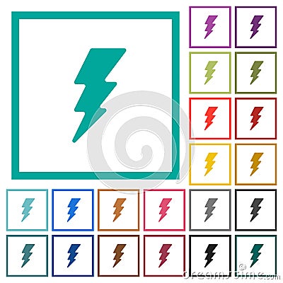 Lightning flat color icons with quadrant frames Stock Photo