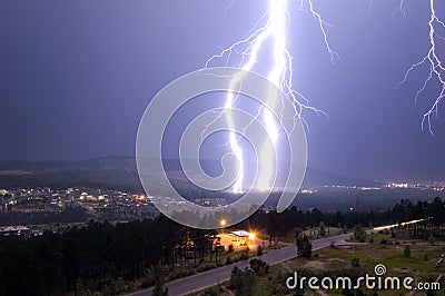 Lightning hits ground Stock Photo