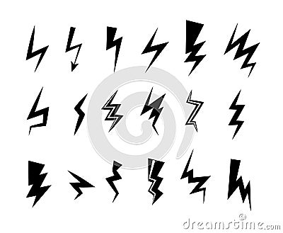 Lightning icon set. Thunder bolt storm vector symbol. electric energy sign. Arrow abstract element Vector Illustration