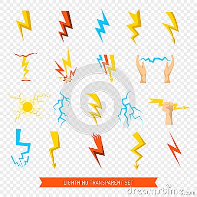 Lightning Icons Transparent Set Vector Illustration