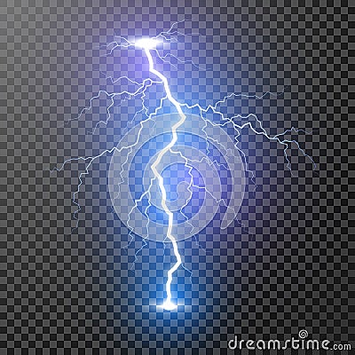 Lightning. Magic and bright light effects. Vector Illustration isolated on transparent background Vector Illustration