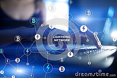 Lightning network - second layer payment protocol that operates on top of a blockchain. Bitcoin, cryptocurrency Stock Photo