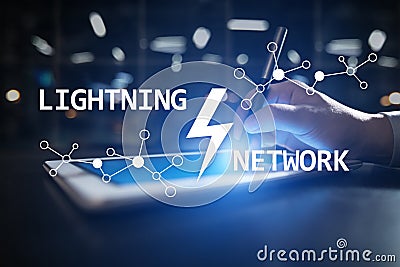 Lightning network - second layer payment protocol that operates on top of a blockchain. Bitcoin, cryptocurrency Stock Photo