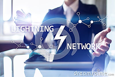 Lightning network - second layer payment protocol that operates on top of a blockchain. Bitcoin, cryptocurrency Stock Photo