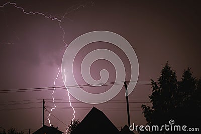 Lightning in the night Stock Photo