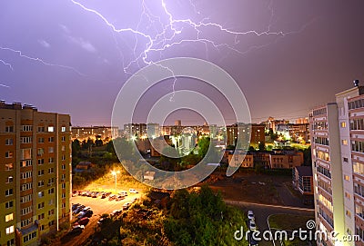 Lightning over the city Stock Photo