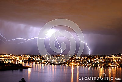 Lightning over seattle Stock Photo