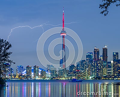 Lightning over Toronto Downtown Skyline Stock Photo