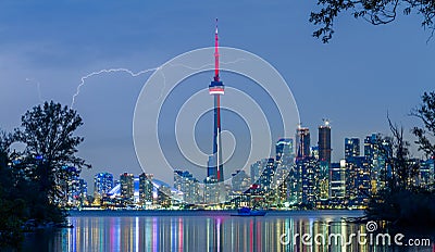 Lightning over Toronto Downtown Skyline Stock Photo