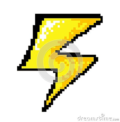 Lightning Pixel Art gaming item. Game pixel lightning icon, lightning 8Bit game resource. Pixelart vector Illustration Vector Illustration