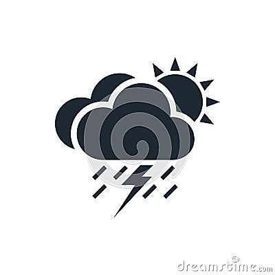 Lightning rain cloud sun meteo icon Vector Illustration