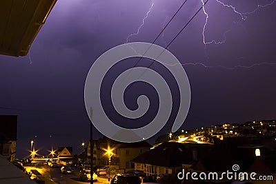 Lightning in Saltdean, Brighton, interesting multiple bolts of lightning. Stock Photo