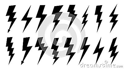 Lightning silhouette. High voltage electrical power symbol, electric lightnings and thunderbolt silhouettes. Vector Vector Illustration