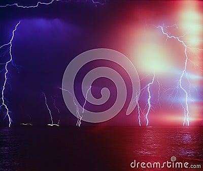 Lightning storm in the sea Stock Photo