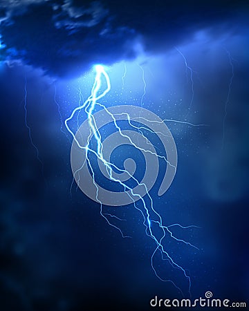 Lightning strike on the dark cloudy sky Cartoon Illustration