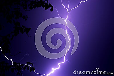 A lightning strike in a thunderstorm. Stock Photo