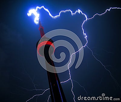 Lightning Strikes CN Tower Toronto Editorial Stock Photo