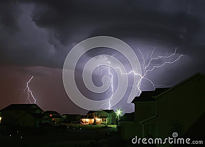 Lightning Strikes House Stock Photo