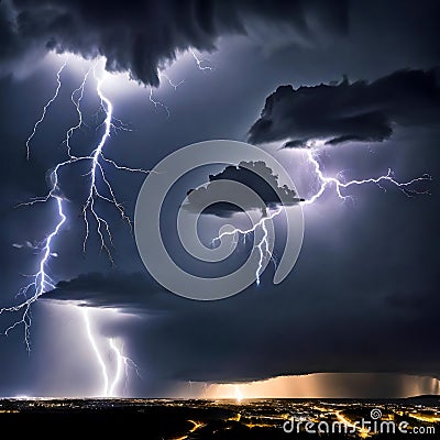 Lightning strikes in the night sky - ai generated image Stock Photo