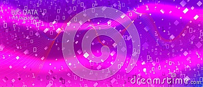 Lightning Tech Vector Landing Page. Fractal Fluid Glow Neon Tech Funky Trendy Design. Matrix Falling Binary Code. Pink Blue Vector Illustration
