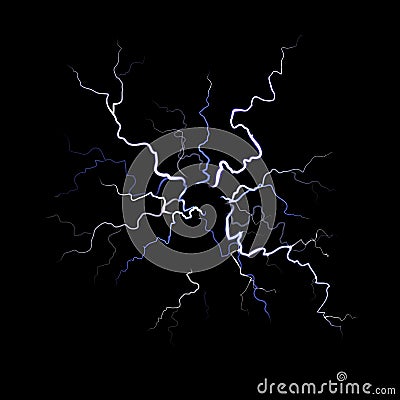 Lightning. Thunder flash electricity spark blow light, thunderstorm on black background. White glowing thunder light Vector Illustration